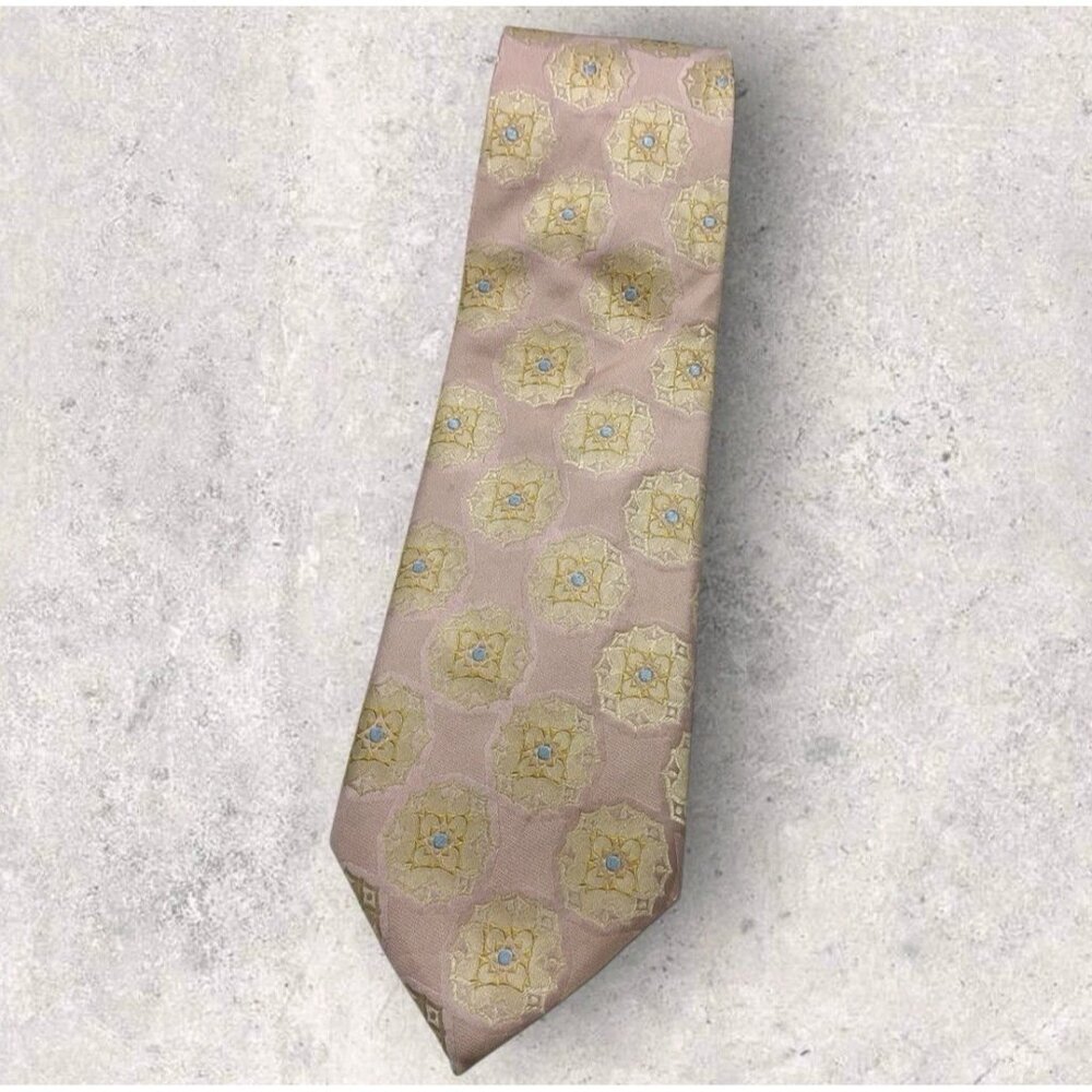 CANALI Silk Tie ITALY XL Pink Gold Geometric Art W:3.6" EUC